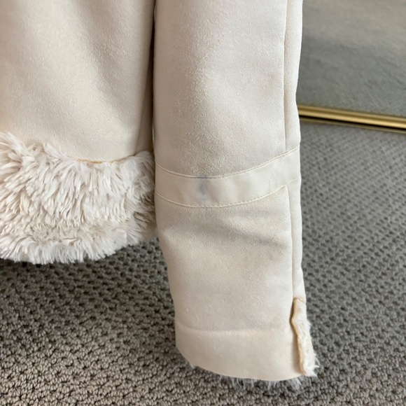 L GUESS Faux Suede Fur Lining ZIP JACKET HOODIE OFF WHITE CREAM soft warm winter - Picture 8 of 16